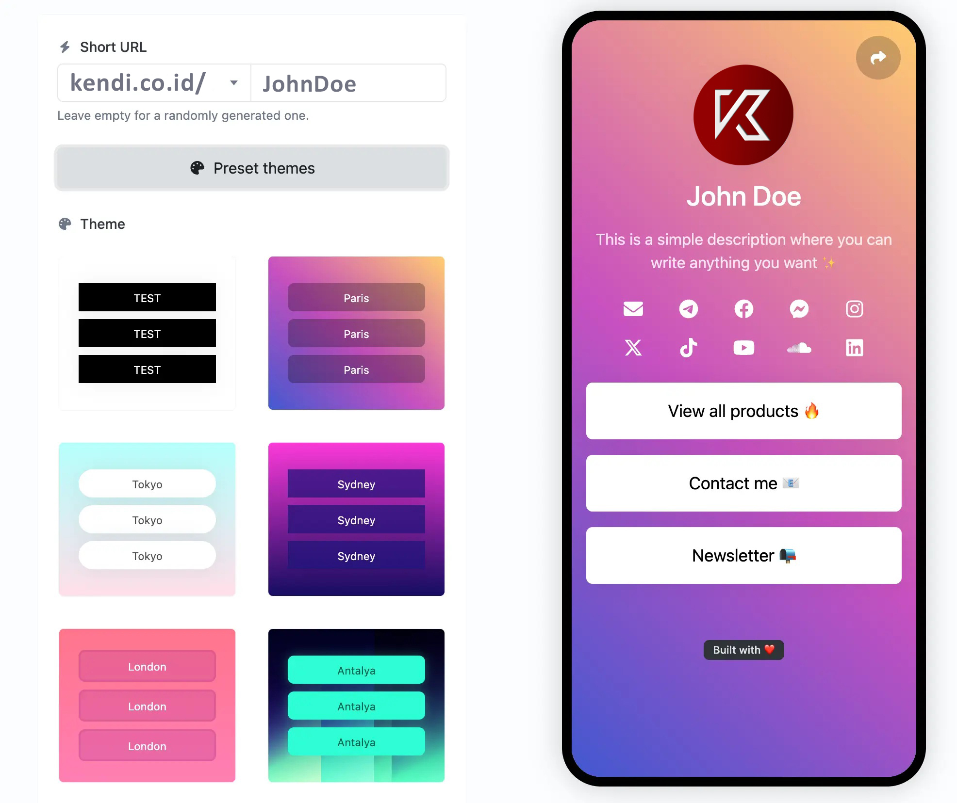 Screenshot of the app links analytics system page