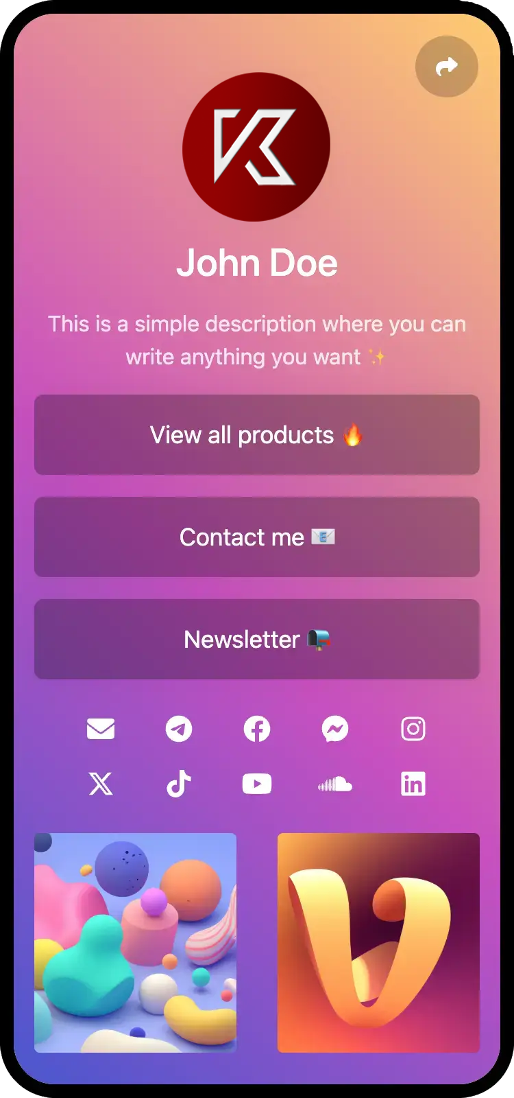 Screenshot of biolink page examples